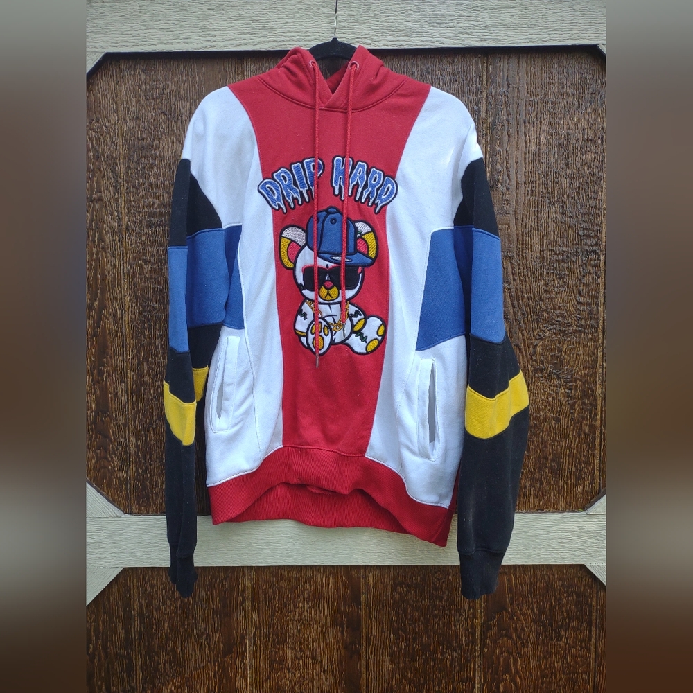 Focus Drip Hard Bear 90s Colorblock Hoodie Mens XL